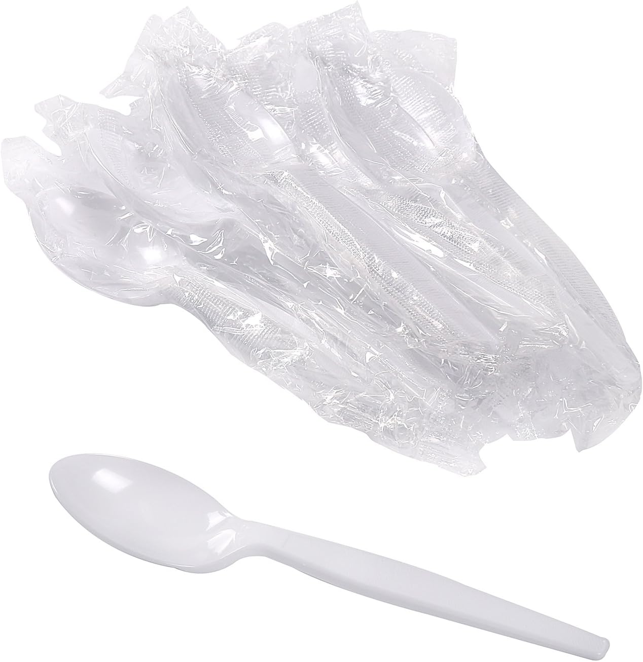 AmerCareRoyal Medium-Heavy Weight Individually Wrapped Disposable Polystyrene Plastic Teaspoons for Restaurants and Catering, White, Pack of 1000