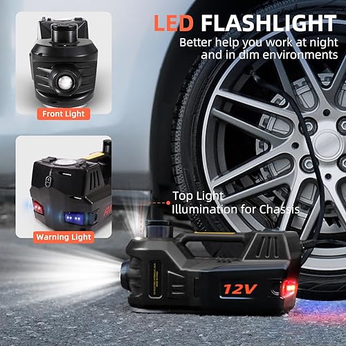 Miniatura 9 de FEANISIFEI Kit hidráulico de gato eléctrico de 5 toneladas y 12 V con llave de impacto, inflador integrado, luz LED, puerta de piso portátil para