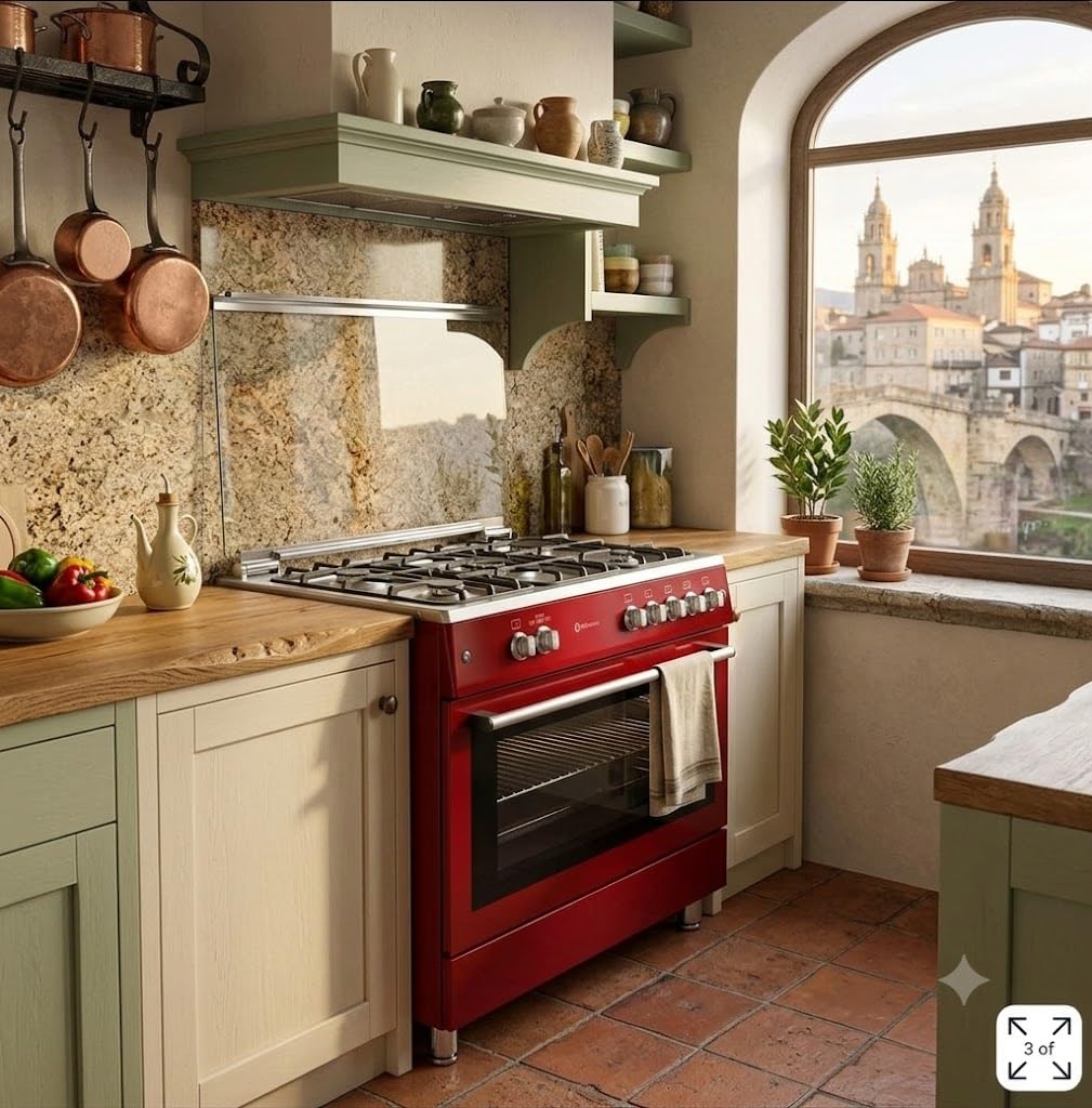 SOLTHERMIC F9L50G2 COCINA ROJA ESTILO RETRO / 5 FUEGOS Y HORNO PANORAMICO/GAS BUTANO Y GAS CIUDAD/ENTREGA A DOMICILIO Y RETIRADA DEL USADO GRATIS/ALTA GAMA