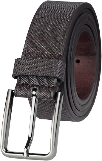 Mens Textured Bonded Leather Casual Cut-To-Fit Belt with Square Buckle