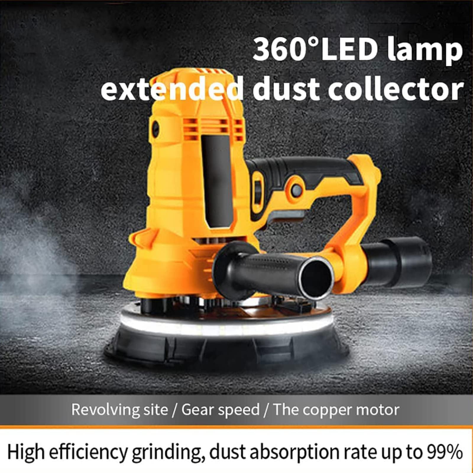 Levigatrice per cartongesso, levigatrice elettrica per pareti da 1100 W, con illuminazione a LED a 360°, tubo di raccolta della polvere esteso, regolazione della velocità a 6 velocità, per levigatur