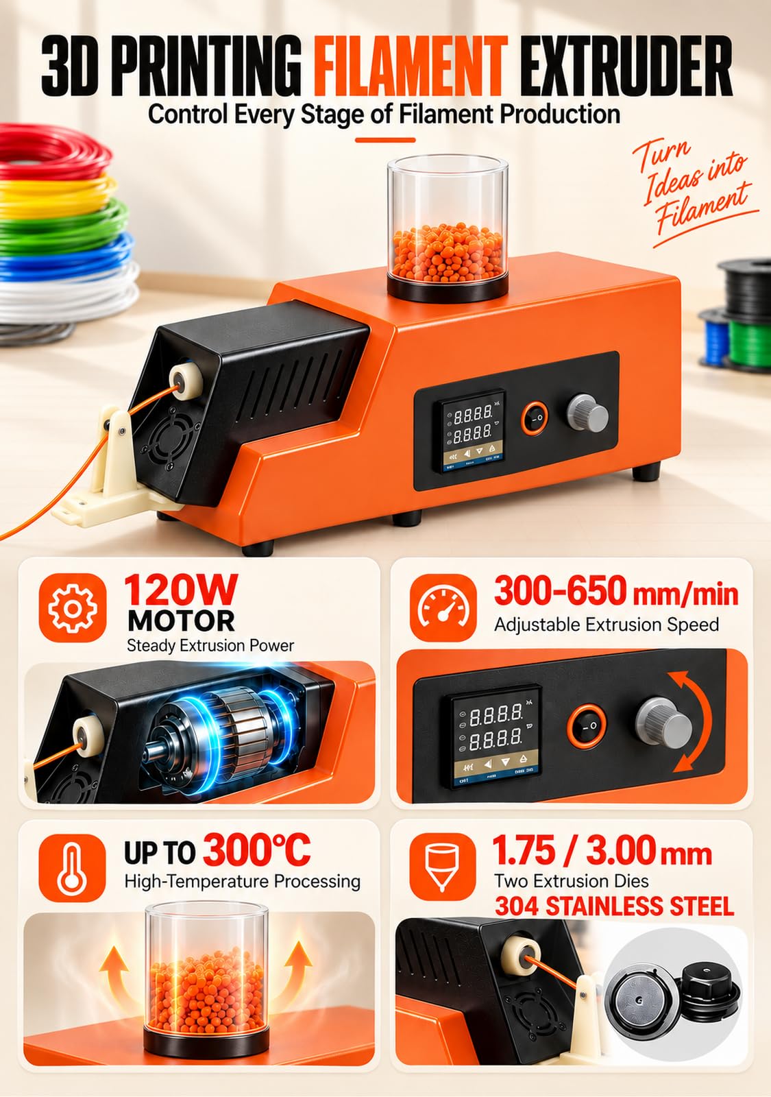 Machine de Recyclage de Filament 3D & Bobineuse, Démarre avec 40g Extruder