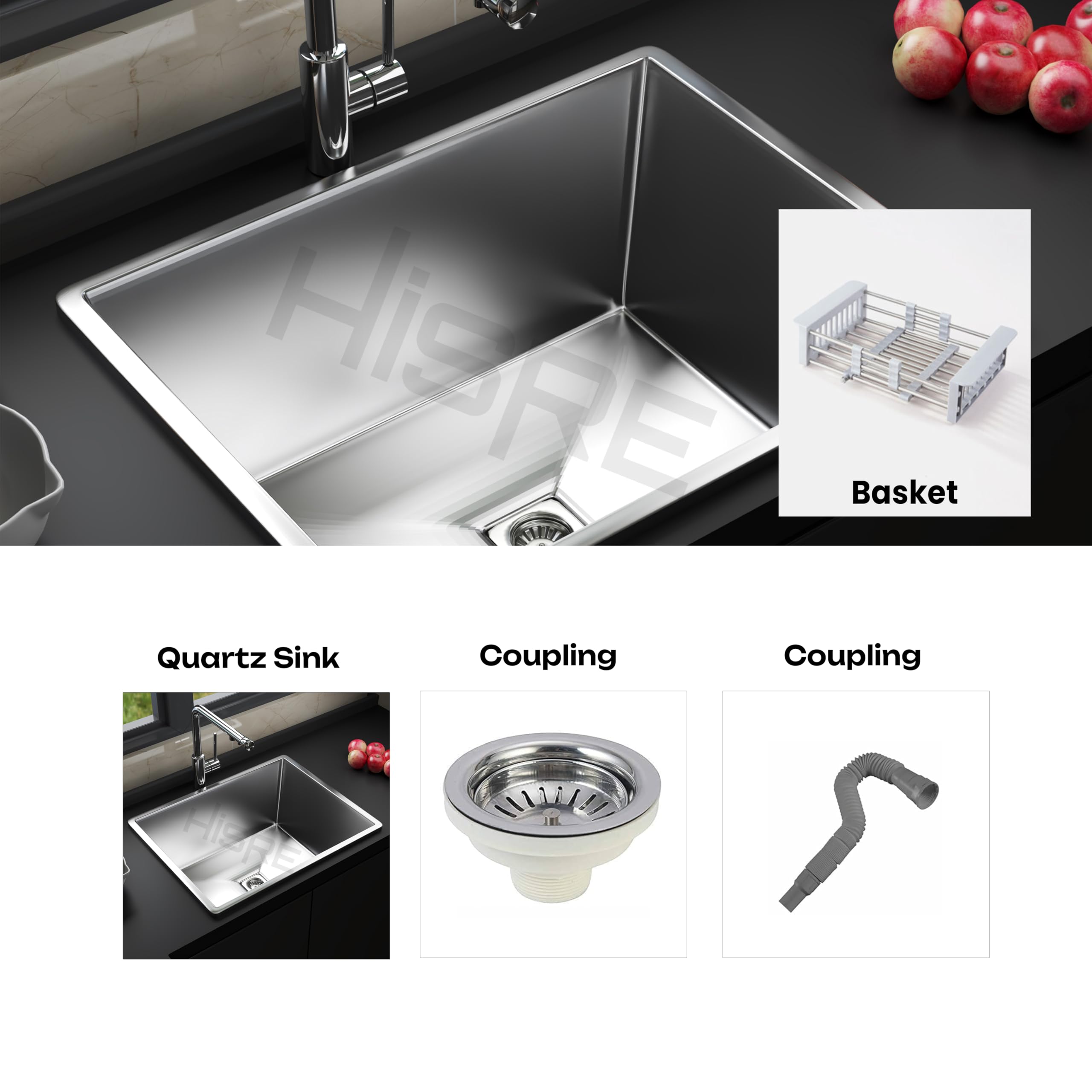 Hisre Stainless Steel Kitchen Sink, 16 x 18 x 9 Inch | Heavy-Duty, Rust-Free & Scratch-Resistant | Deep Bowl Undermount or Drop-In | Modern Kitchen Design, Easy to Clean, Durable & Long-Lasting, photo 5 of 5
