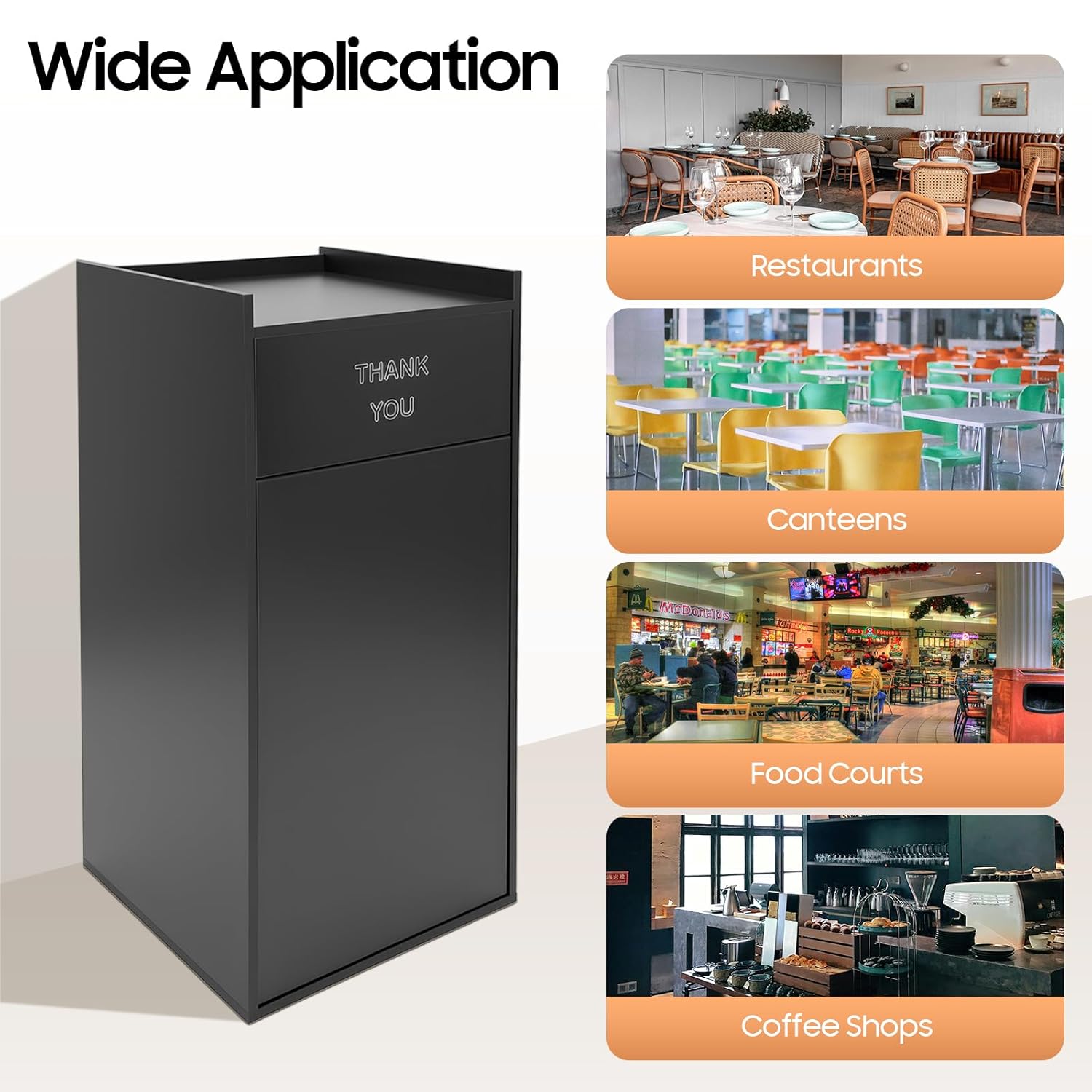 Wooden Trash Can Cabinet, 30 Gallon Commercial Grade Garbage Receptacle with Tray Top & Door - Heavy Duty Rubbish Bin for Restaurant, Cafeteria, Office, Kitchen, School (Black)