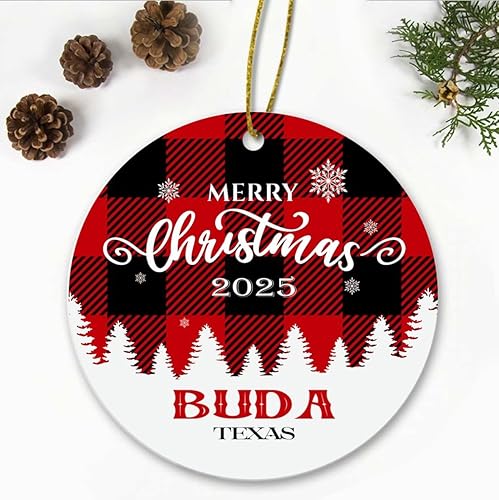 Merry Christmas Buda Texas Ornament 2023 - Xmas Holiday Keepsake for Decor Buda TX Ornament Souvenir Gift Family Friends - New Home Ornament 3"