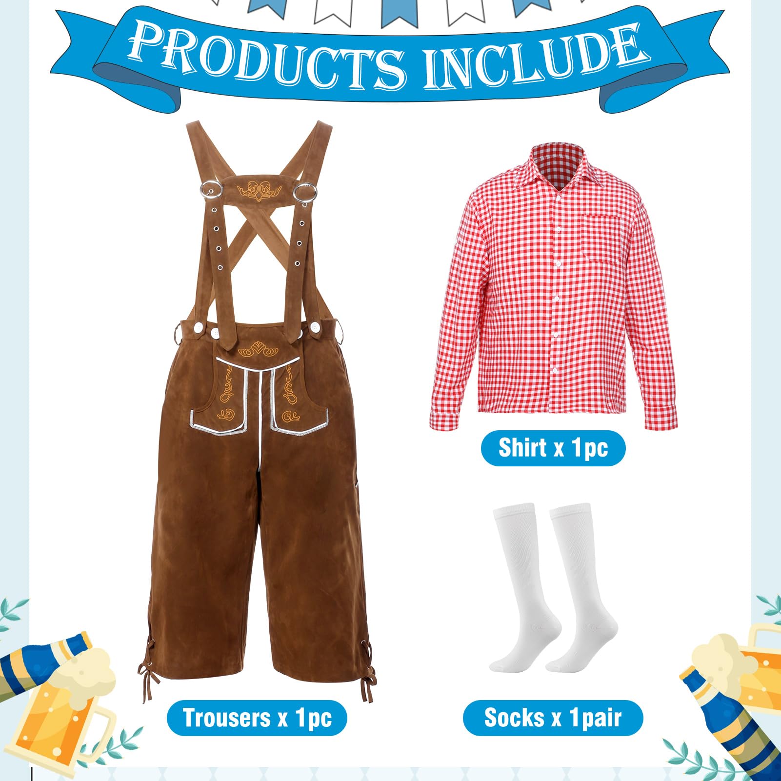 Trachten-Overall Mit Karohemd für Herren Oktoberfest-Outfit (Stil A, M)