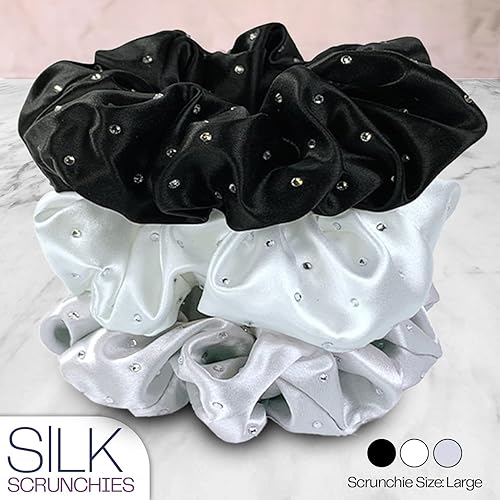 Miniatura 2 de Celestial Silk Coleteros de seda de morera para cabello (negro, plateado, blanco con diamantes de imitación)