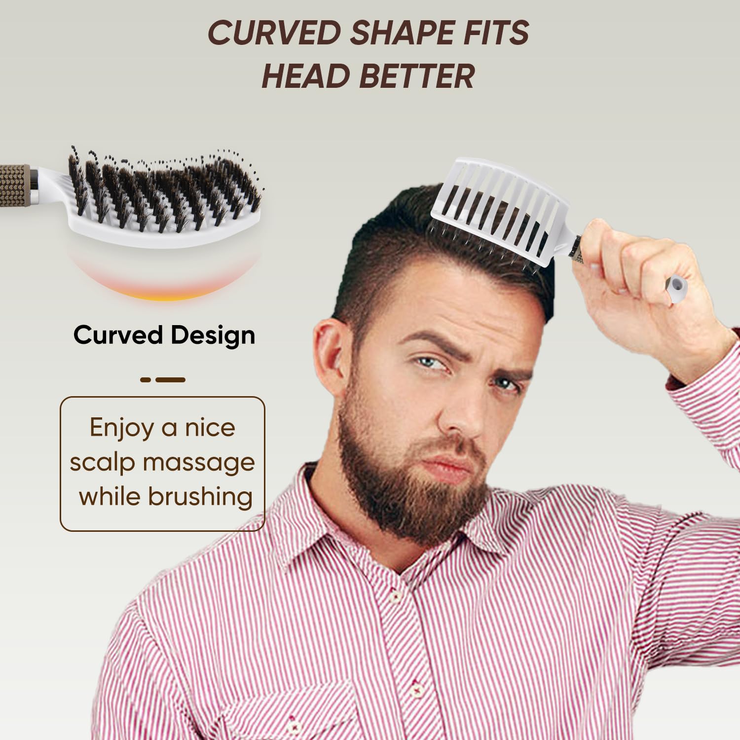 Cepillo de cerdas de jabalí curvado ventilado para desenredar, apto para todos los peinados, cabello húmedo y seco (paquete de 2, negro y blanco)