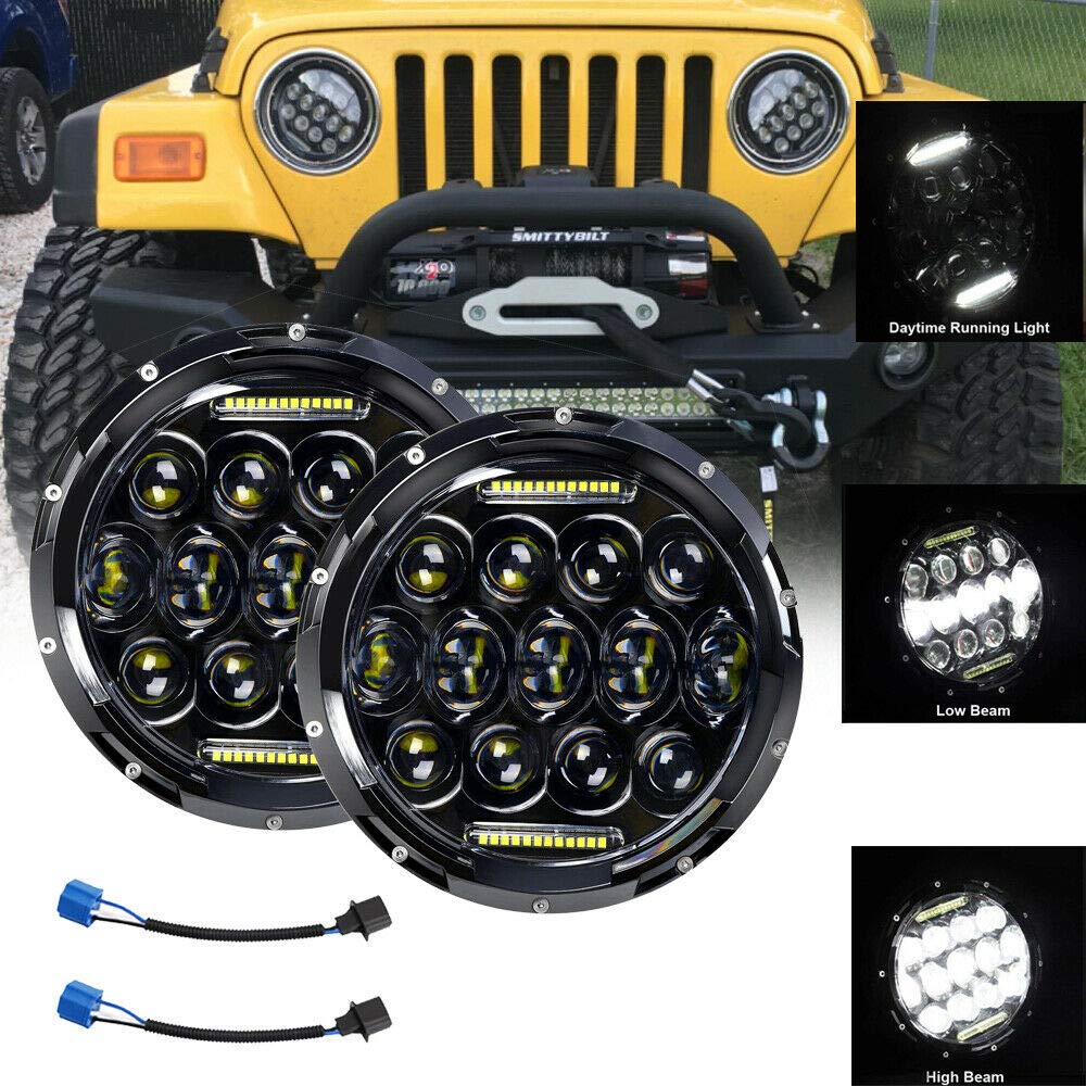 7inch 75W Round LED Headlamp with Daytime Running Light DRL High Low Beam H6024 Headlight for Wrangler JK TJ LJ Motorcycle with H4 H13 Adapter