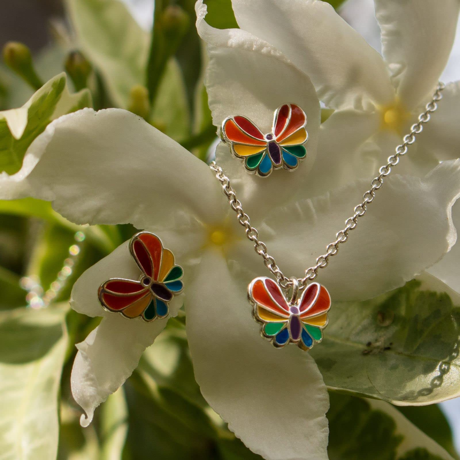 Fly Style Schmetterling Regenbogen Anhänger für Kinder/Mädchen/Damen mit Kette Silber/Kinderschmuck Mädchen