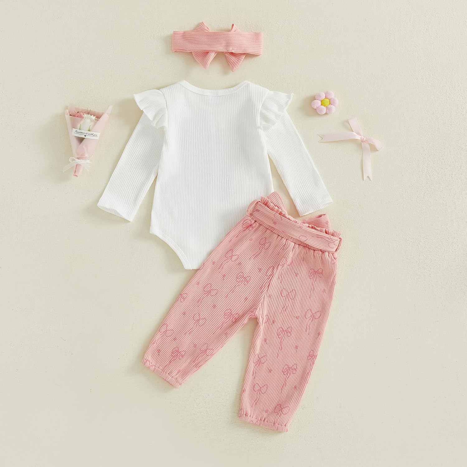 Twopumpkin Preemie Clothes Baby Girl Outfit Newborn Hello World Ribbed Romper Knitted Pants Headband Coming Home Outfits - Image 9