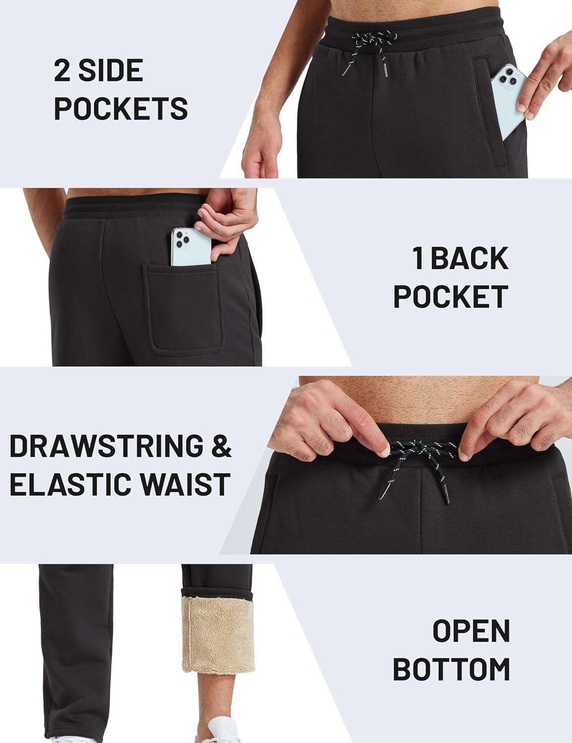 TACVASEN Men's Fleece Winter Pants Warm Sherpa Lined Sweatpants Heavyweight Thermal Lounge Athletic Track Joggers - Image 5
