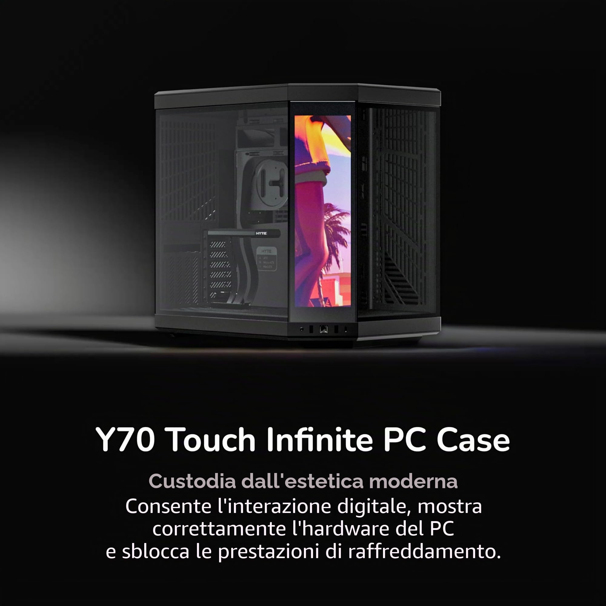 HYTE Y70 Touch Infinite Dual Chamber ATX Mid Tower - Custodia estetica moderna con touchscreen LCD 2,5K integrato, colore: Nero