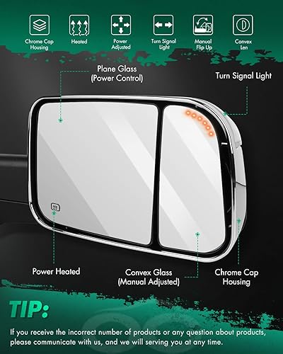 Miniatura 10 de Espejo de remolque compatible con Dodge 1998-2001 para Ram 1500 para Ram 2500 para Ram 3500 Pickup Truck Espejo de remolque ajustable con luz de