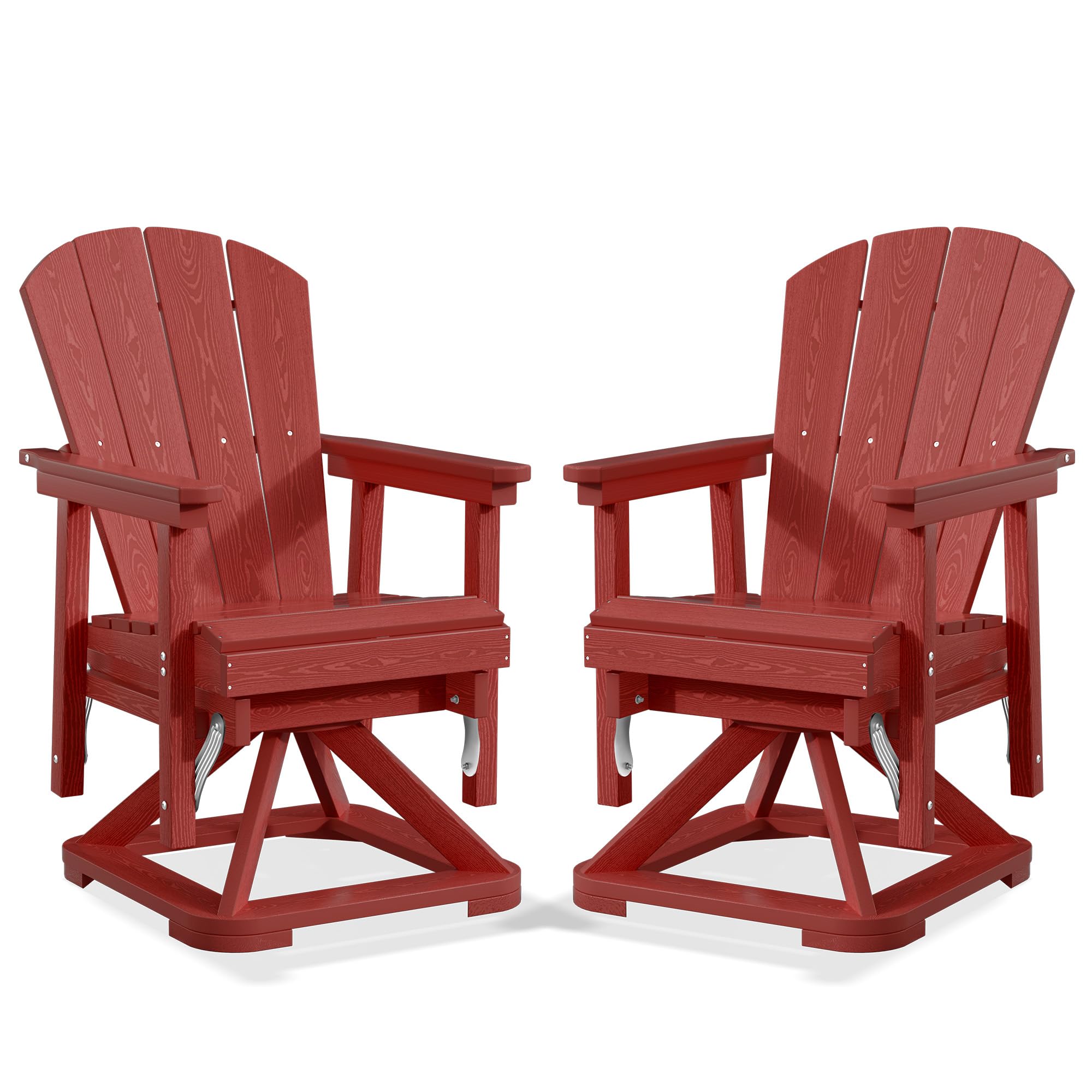 PLUUV Adirondack Swivel Glider Chair Set of 2, 360 Degree Rotation, Red