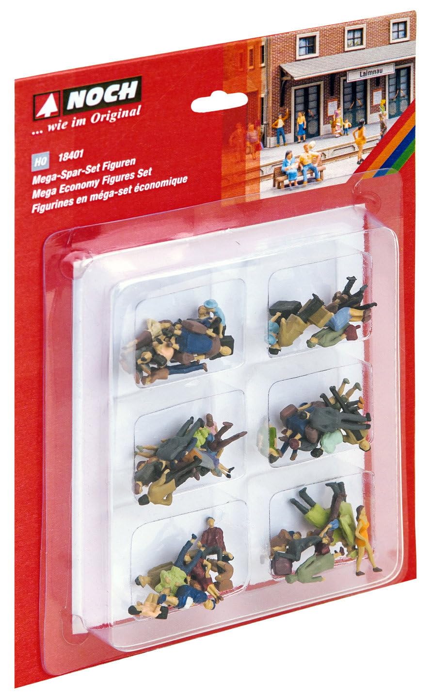 NOCH® Mega-Spar-Set Figuren, 60 handbemalte Modellbau-Figuren, H0 Maßstab 1:87 für Dioramen und Modellbahnen