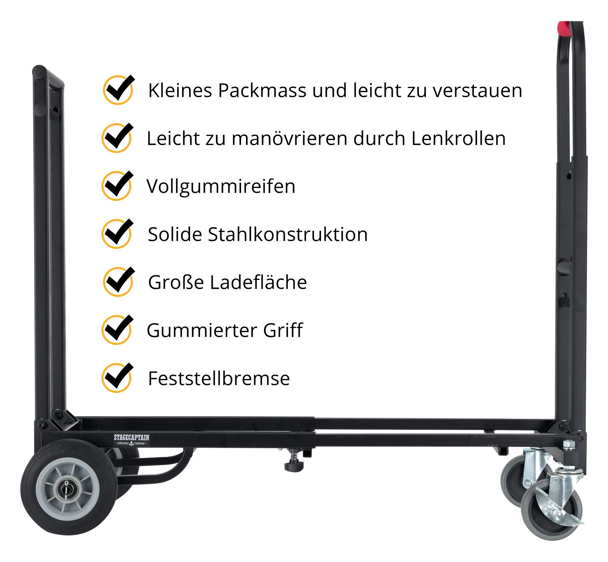 Stagecaptain SCS-60 MKII Sherpa Transportwagen - Sackkarre - Höhe: 89 cm, Länge: 63 bis 94 - Belastbarkeit: max. 100 kg - Gewicht: 9,1 kg - schwarz