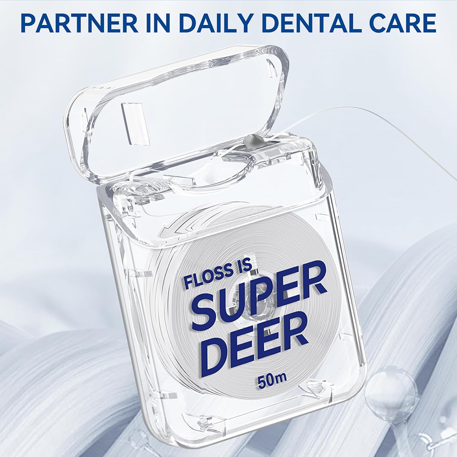 Super Deer Flat Dental Floss, Mint Flavored PTFE Tape - Shred Resistant, Expands & Stretches for Deep Clean, Gentle on Gums, Plaque Remover, Slides Smoothly, 55 yd (6)