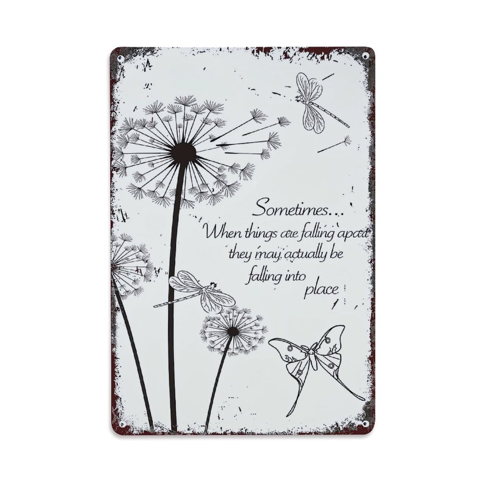 Jdfenggu Vintage Dandelion Dragonfly Butterfly Inspiratio_3b8k2 Retro Metal Tin Sign, Metal Poster For Bar, Home, Man Cave, Kitchen, Laundry Room Art Decor 8X12 Inch