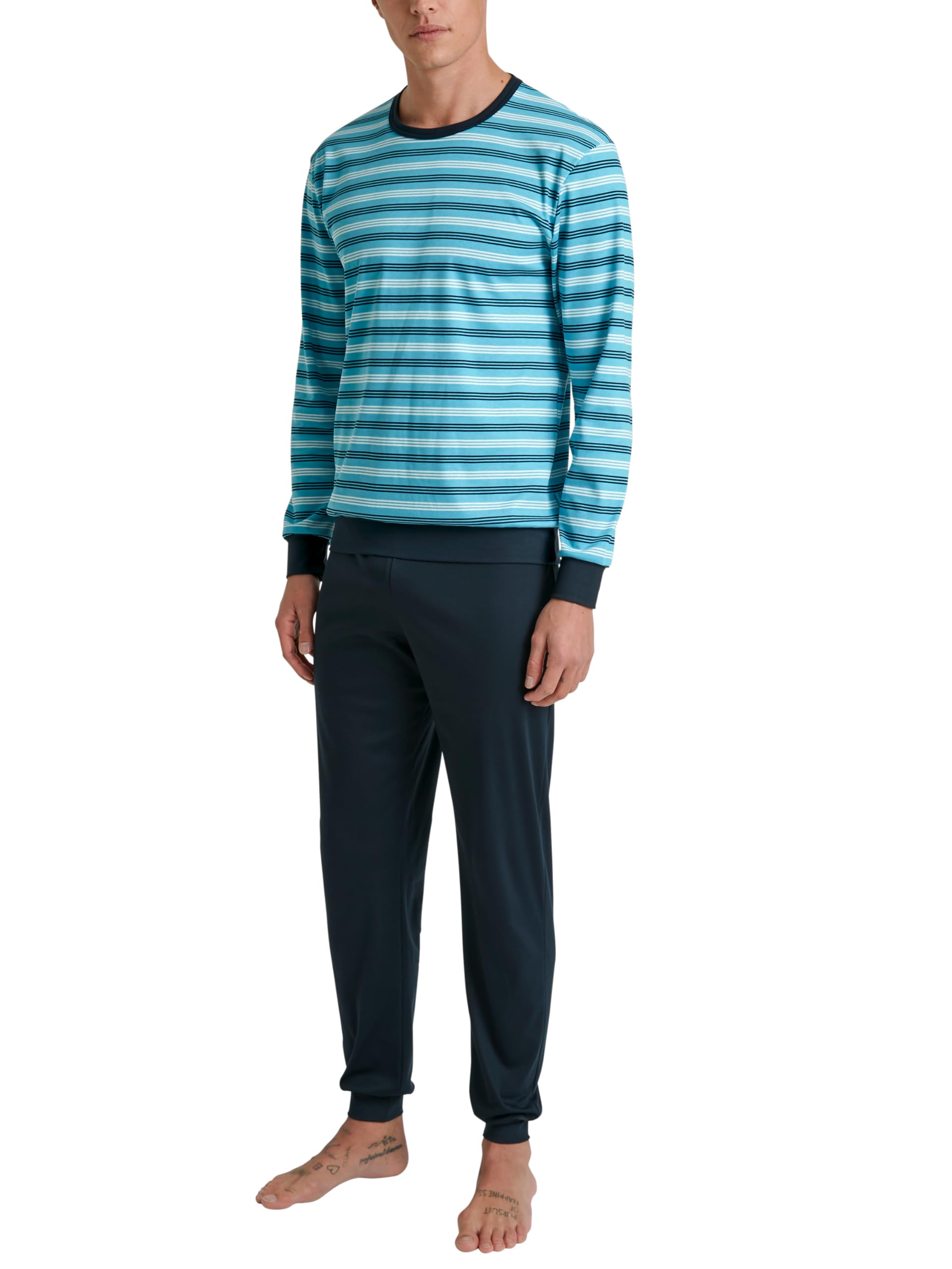CALIDA Relax Enjoy Bündchen-Pyjama Herren, extraglatte Fein-Interlock-Baumwolle Bright Blue 52-54