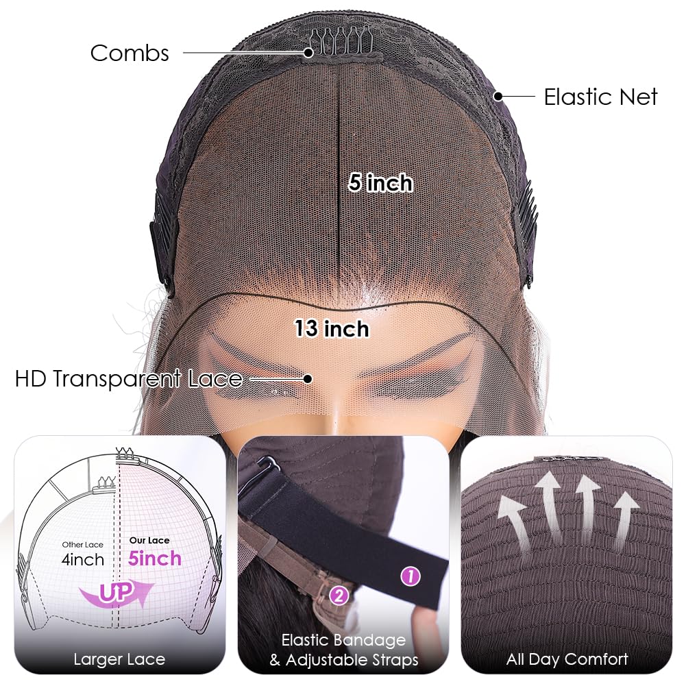 Iris Queen 28 Inch 220 Density Straight HD Lace Front Wigs Human Hair Pre Plucked 12A 13x4 Transparent Lace Frontal Human Hair Wig Natural Black Color for Women