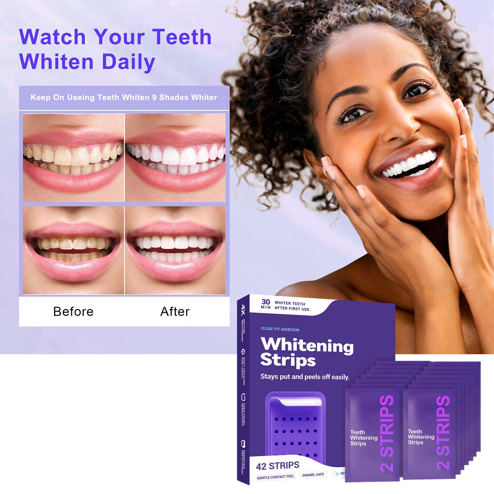 Générique Bande Blanchiment Dentaire Violet, Bandes Blanchissantes Dents Violettes, Teeth Whitening Strips, élimine Taches Café/Thé/Vin Blanchiment en toute sécurité sans dommage 2026 - 3