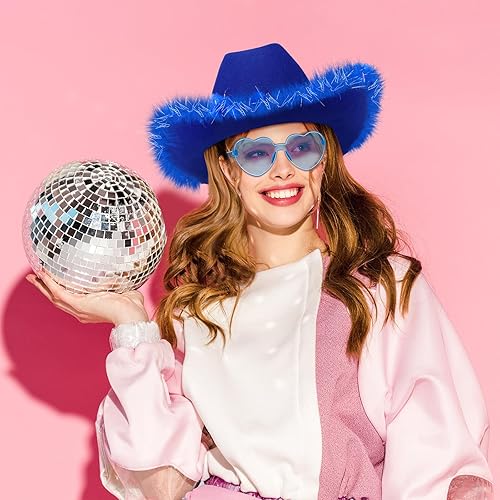 Miniatura 6 de Zhanmai 6 Pieces Cowgirl Hat with Feather Boa and 6 Pieces Heart Sunglasses Set for Girls Bachelorette Party, Costume Party
