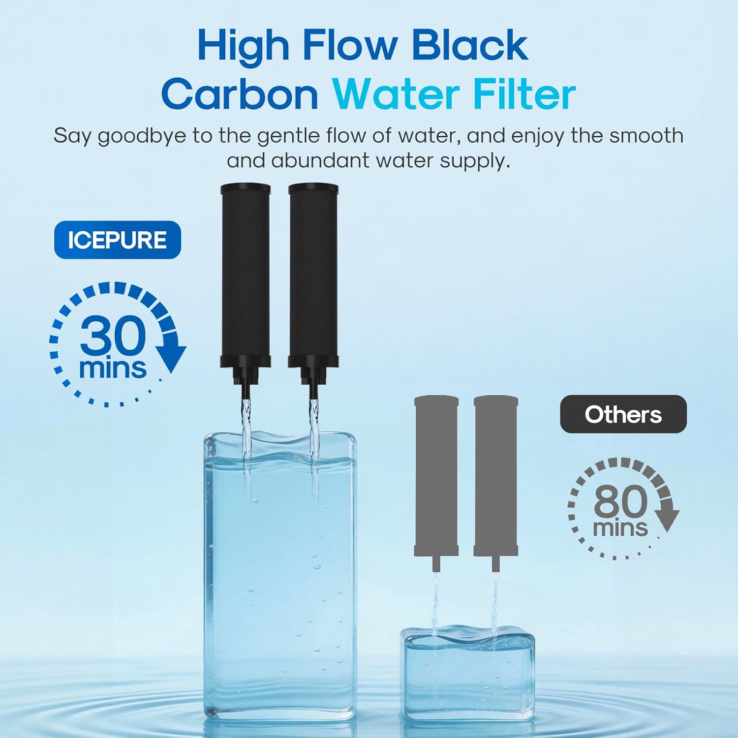 ICEPURE Water Filter Replacement for Berkey® BB9-2 Black Purification Elements, Berkey® Gravity-fed Water Filter System, 2PACK