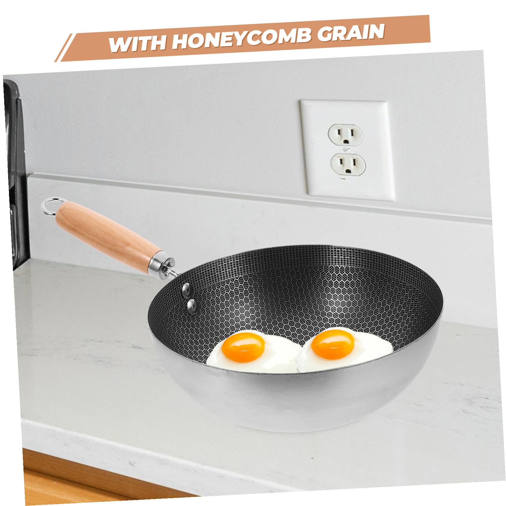 Wok Chinois 22 Cm Acier Inoxydable sans Revêtement Nid D'abeille Compatible Induction Cuisson Gaz Électrique Ustensile la Cuisine Professionnel