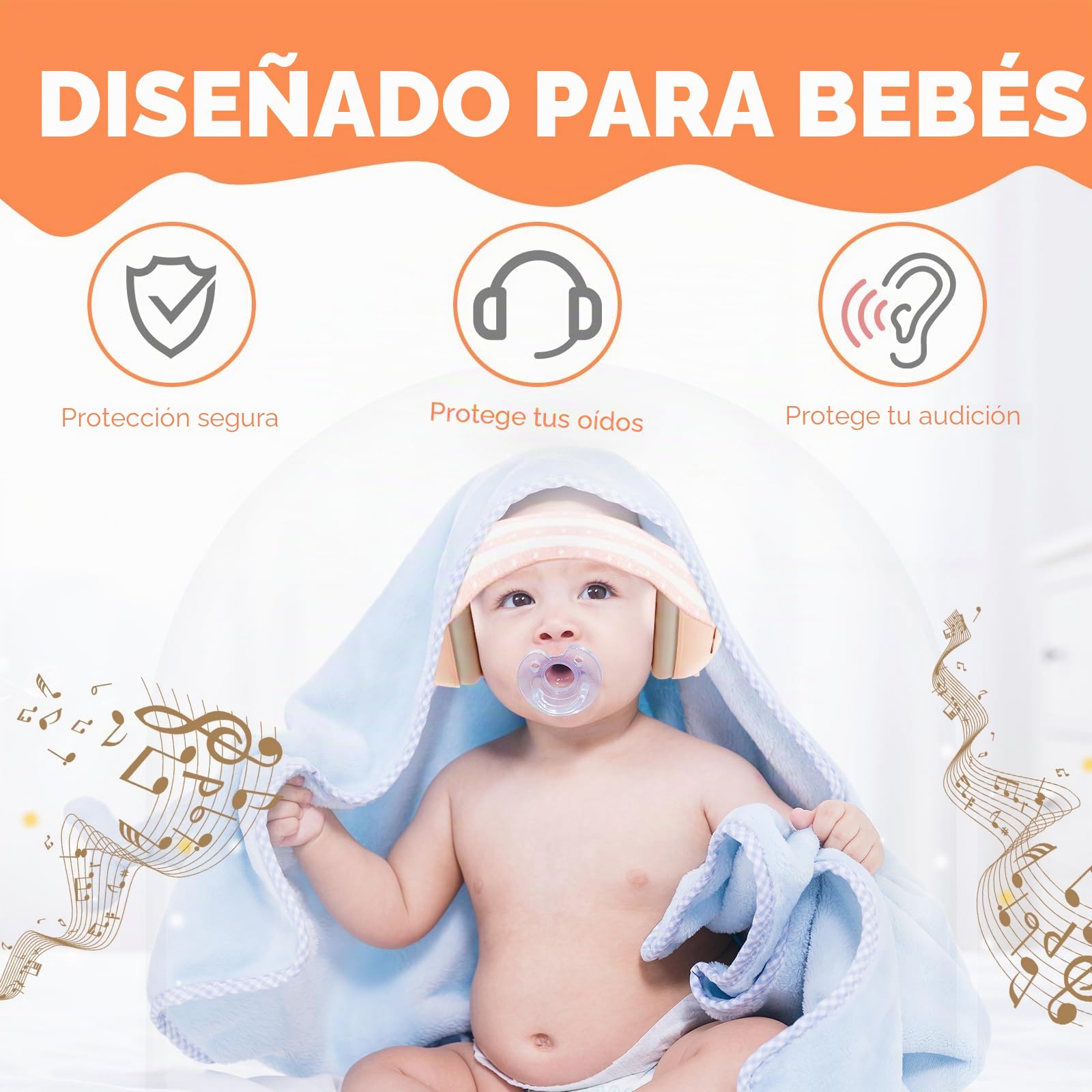 Protección auditiva para bebé, auriculares 2 en 1 para bebé, protección contra el ruido, con diadema ajustable y acolchada, orejeras para niños de hasta 48 meses, adecuados para dormir, viajar en