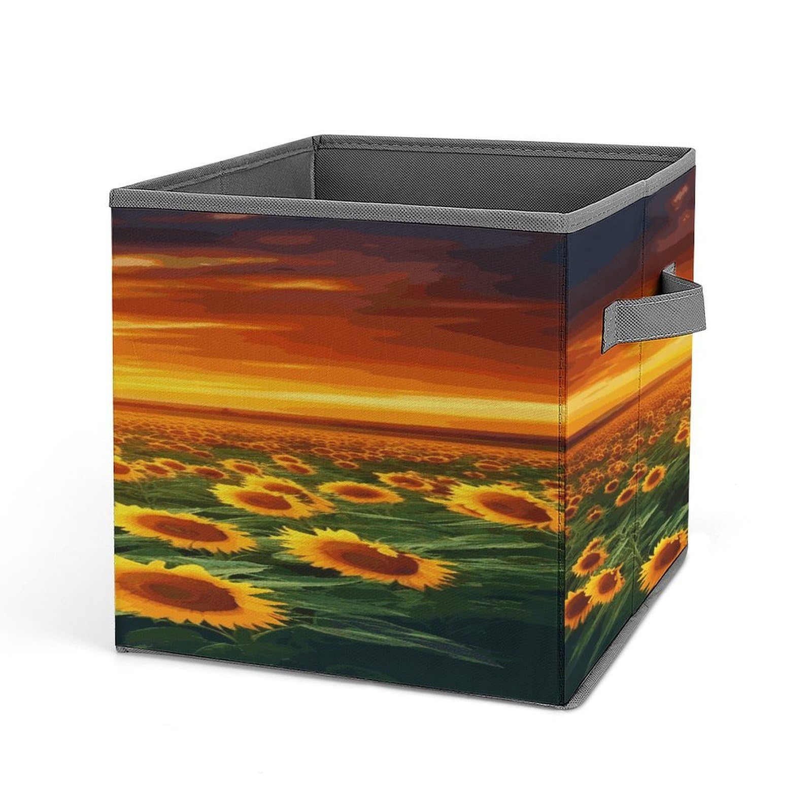 Fodpand Style Dreamlike Sunset Of A Sunflower Field Storage Cubes Foldable Decorative Fabric, Storage Bins Baskets With Handles, Closet Organizers And Storage For Home, Office,Closet, Clothes