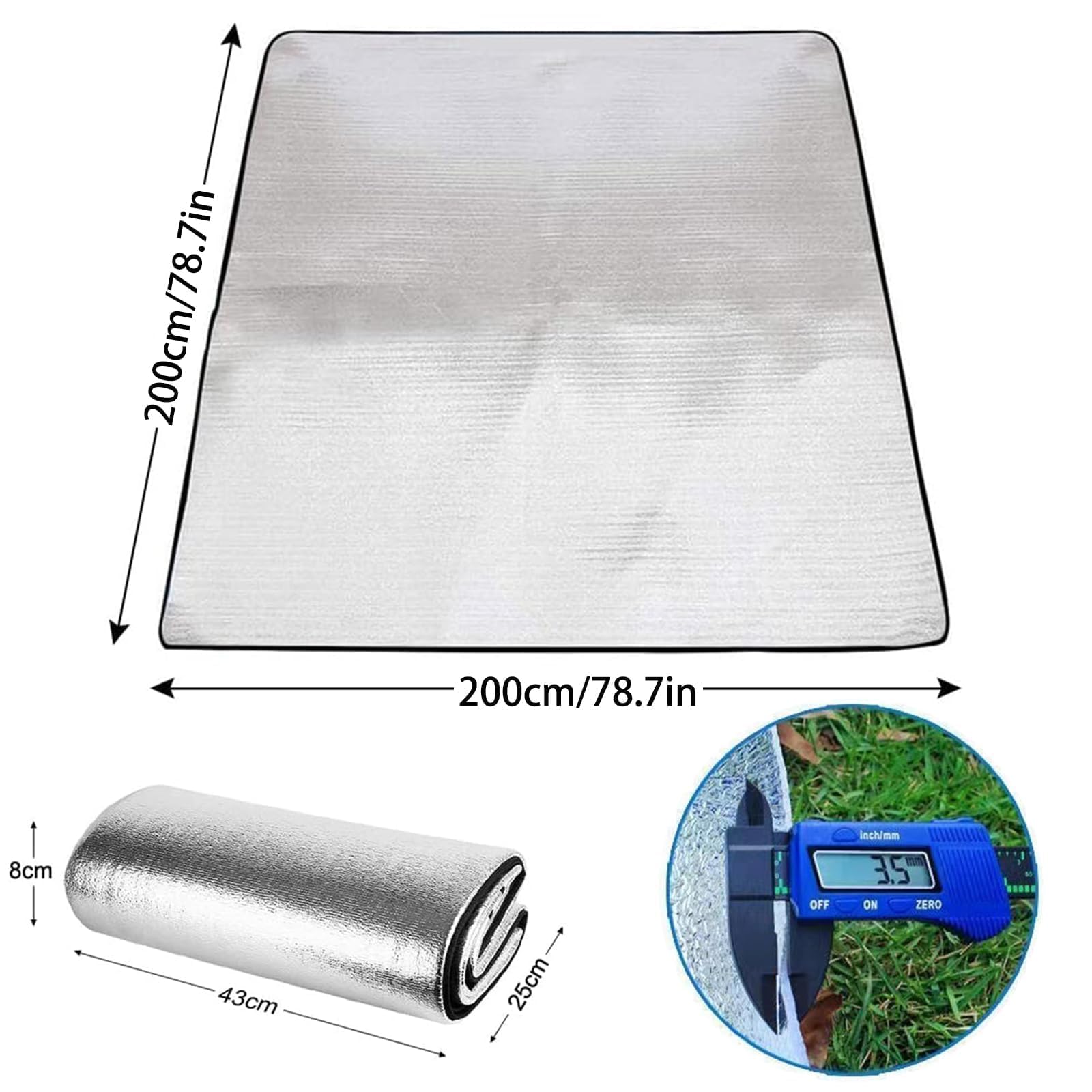 Aluminiowa karimata izolacyjna 200 x 200 cm, składana mata namiotowa, mata kempingowa z folii aluminiowej, dwustronna mata izolacyjna z aluminium, wodoszczelna mata podłogowa, na piknik, plażę