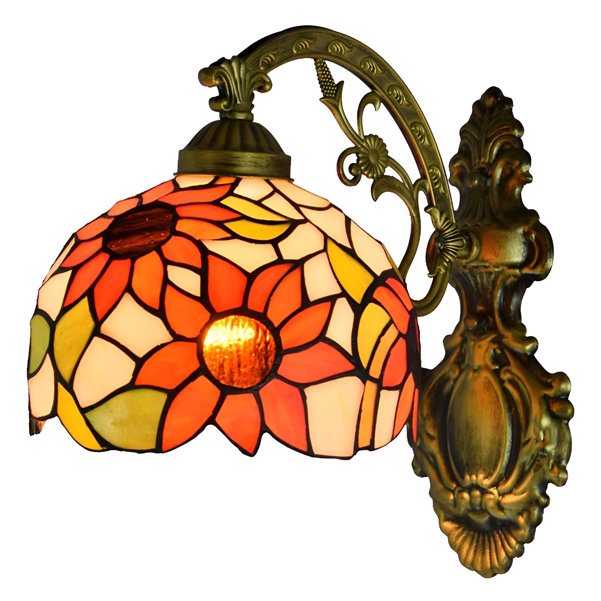 FYZDLAOR Sunflower Pattern TiffanyStyle Wall Sconces with Stained Glass Shade,Wall Mounted Lighting Fixtures for Living Room Staircase Bedroom