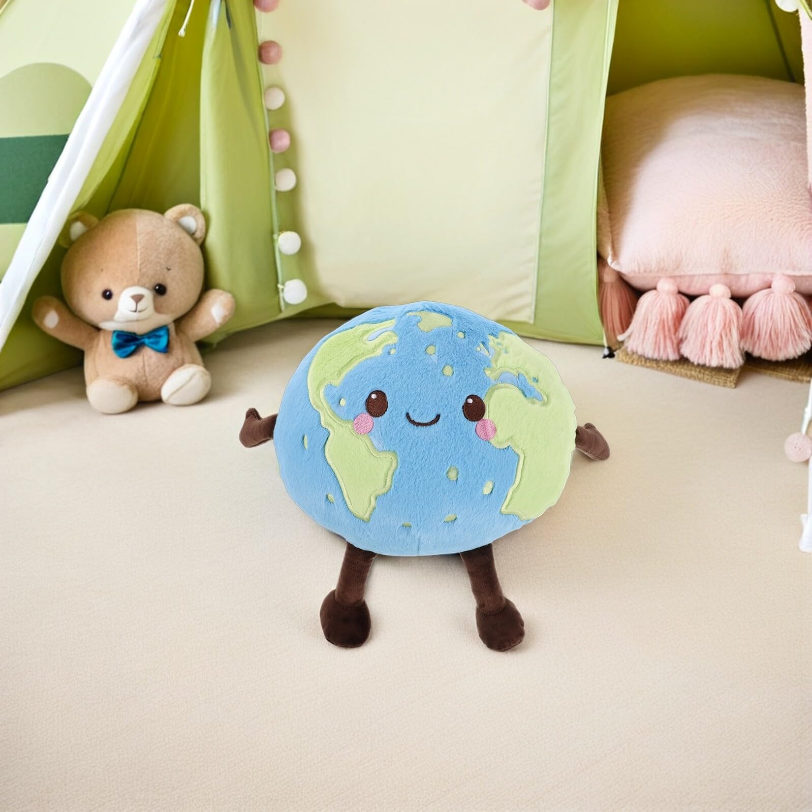 Abaodam Peluche Planète Terre Ronde en Tissu Pelucheux Doux Coussin Éducatif Scientifique pour Décoration Chambre Garçon et Filles Peluche Astronomie Spatial Anniversaire Éducatif