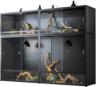 Giant PVC Reptile Enclosure System, 96"x24"x70" Stackable 700 Gallon Modular Habitat with Front Opening Sliding Glass Doors for Iguana Monitor Tegu Snake