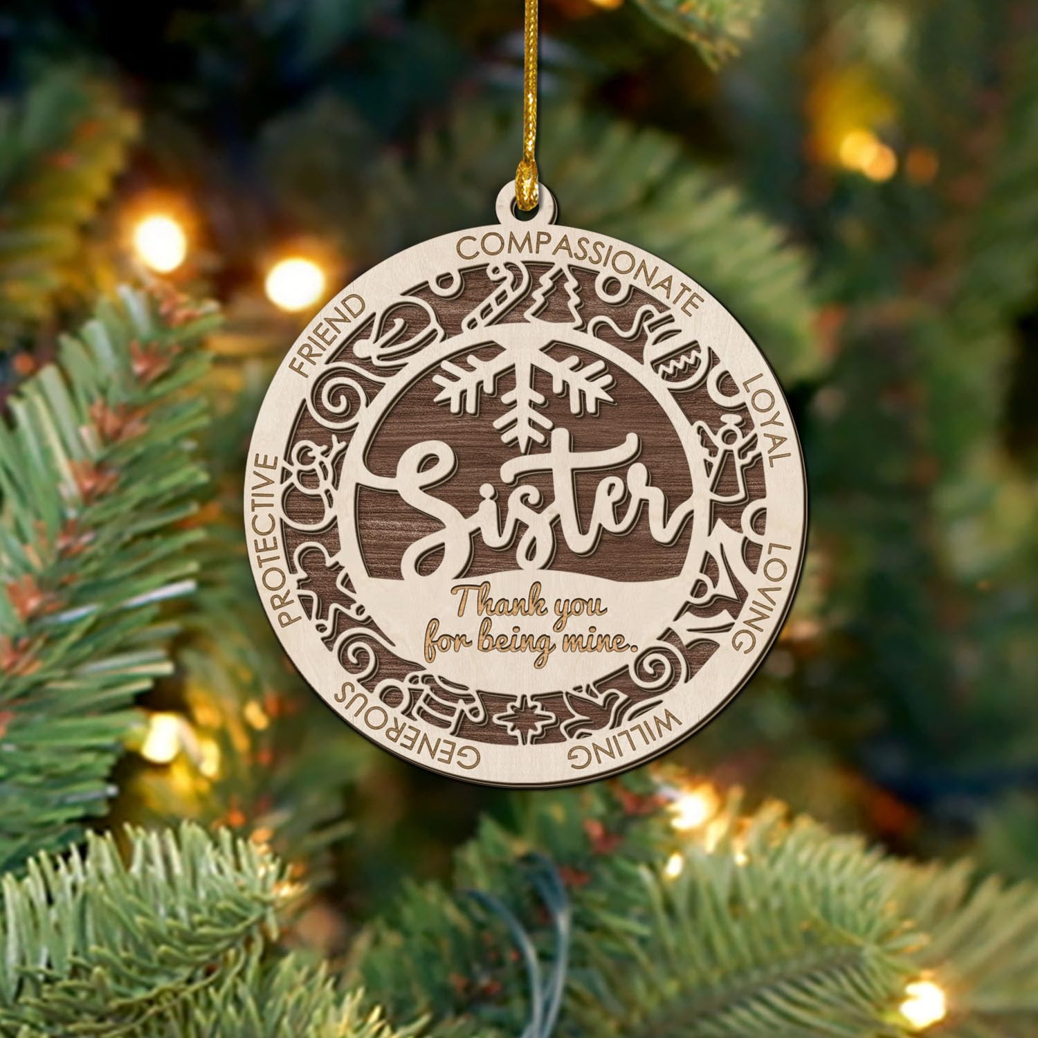 Décoration de Noël en bois pour sœur avec motif flocon de neige