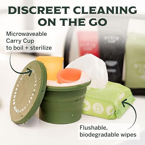 Miniatura 6 de Kit de tazas menstruales - El mejor kit de inicio de taza de período - 2 tazas lavado 20 toallitas lubricante baño público y bolsa de almacenamiento