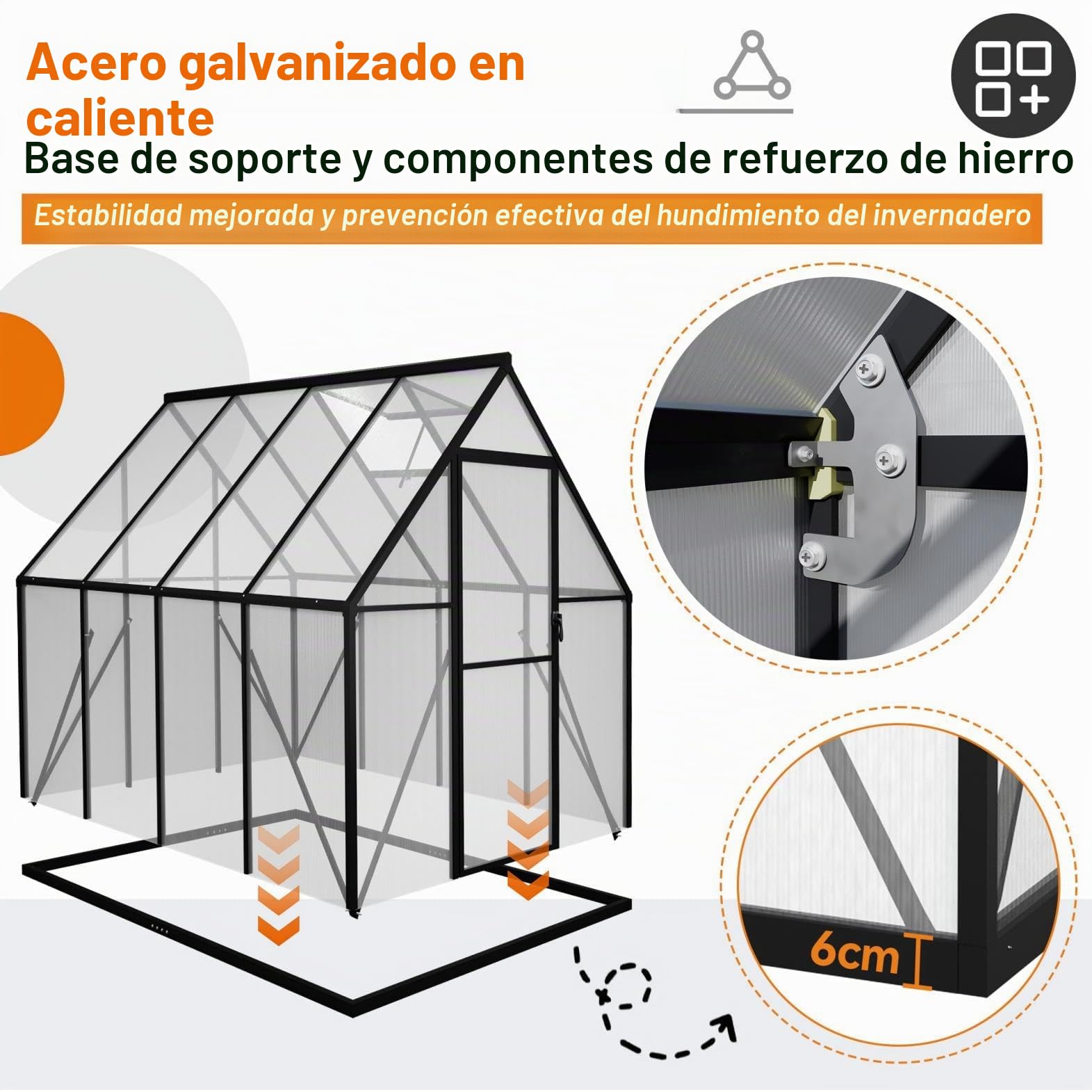 YRHome Jardín de invernadero de aluminio 230 x 180 x 195 cm 4,14 m² con cimientos reforzados, claraboya y puerta, resistente a la intemperie y resistente a la temperatura para tomates, verduras y