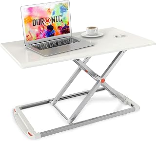 Duronic Sit-Stand Desk DM05D11 WE [WHITE] | Height Adjustable Office Workstation | 74x43cm Platform | Raises from 5-40cm | Riser for PC Computer or Laptop | Ergonomic Desktop Table Converter