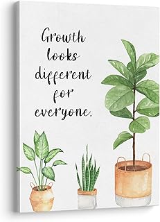 Growth Looks Different for Everyone Mental Health Growth Mindset Wall Art Canvas Prints,Potted Plant Wall Art Decor for Classroom Therapy Office School Counseling Office, 11 x 14 Inch, Framed