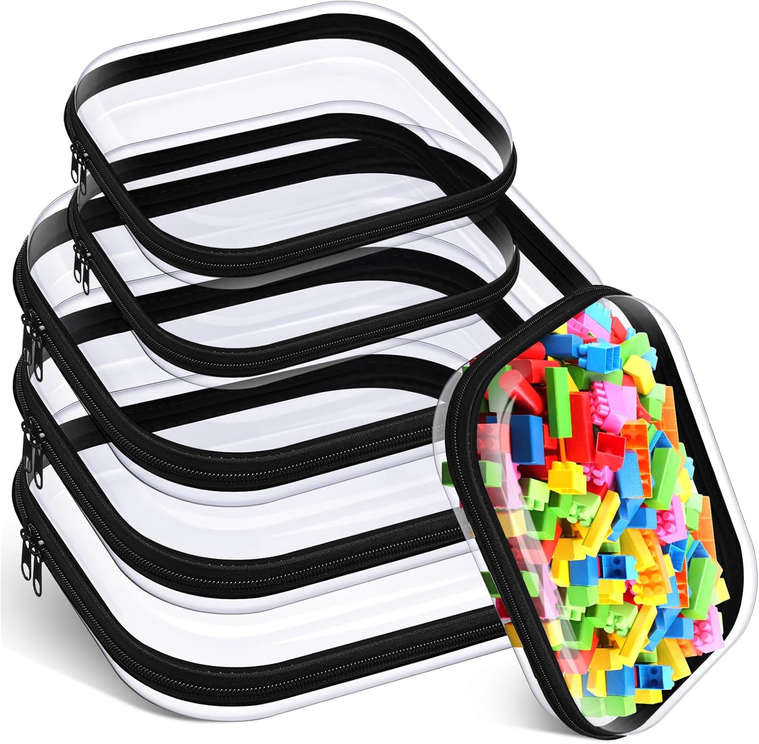 Hoolerry 6 Pcs Hard Clear Zipper Case Transparent Zipper Hard Pouch for Snacks Makeup Bag Plastic Cosmetic Bag Portable Travel Organizer for Makeup Storage(Black,Big,Medium)