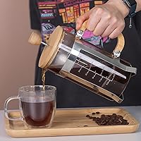 Vista 7 de Sivaphe 34 oz French Press Coffee/Tea Maker with Bamboo Lid and Hand Stainless Steel High Borosilicate Glass 1000ml Coffee Brewer Set