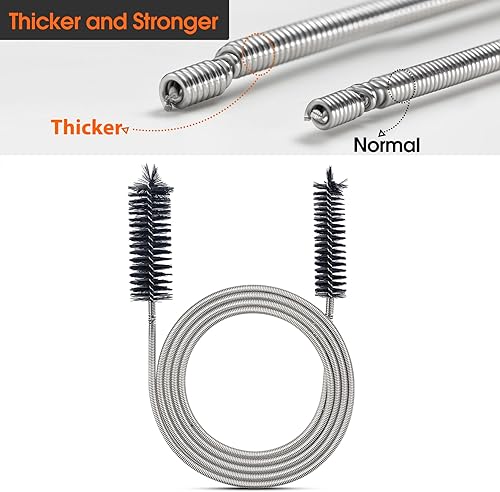 Miniatura 4 de Cepillo de drenaje extra grueso con resorte más fuerte, herramienta de limpieza de tuberías flexibles de 67 pulgadas, cabezales de cerdas dobles,