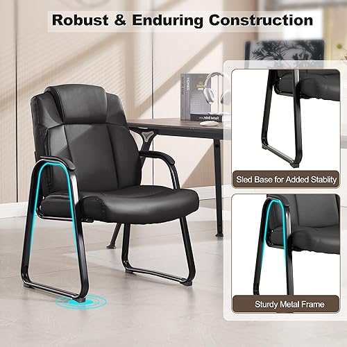 Miniatura 5 de Qulomvs Sillas de invitados para sala de espera grandes y altas, silla de oficina, recepción, sala de conferencias, silla de escritorio estacionaria