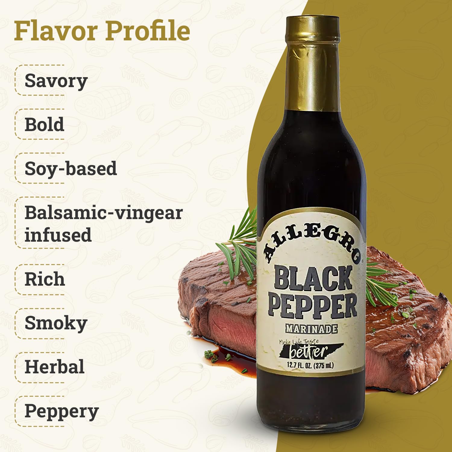 ALLEGRO - The Marinate Everything Marinades | Perfect Marinades for Meat & Veggies | Marinade for Grilling, Roasting & Cooking | Kosher & Gluten Free | 12.7 Oz (Pack of 4) - Black Pepper