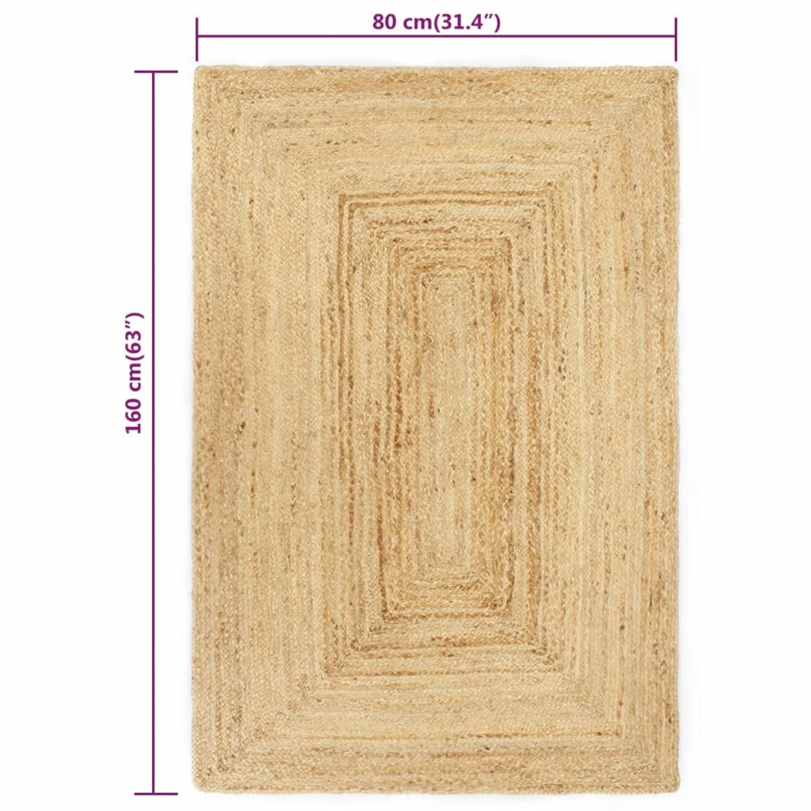 Gecheer Tappeto in iuta intrecciata fatta a mano, 80 x 160 cm (larghezza x lunghezza), con tappetino da bagno rettangolare, antiscivolo, in cotone, per camera da letto, bagno, colore naturale
