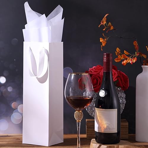 Miniatura 4 de 24 bolsas de vino Kraft de Navidad, bolsa de vino de papel, soporte para botellas de vino con asas con papel de seda Kraft, bolsa de vino al por