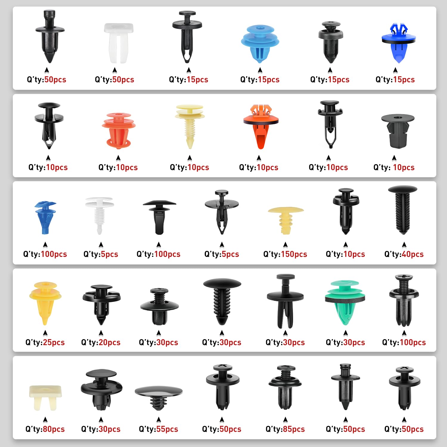 Nilight 1390-teiliges Auto-Halterungs-Clips, Auto-Befestigungs-Set, enthält 33 gängige Größen, Nylon, Stoßstangen-Nieten mit 1 Befestigungsentferner, 10 Kabelbinder für Toyota GM, Ford, Honda, Chevy