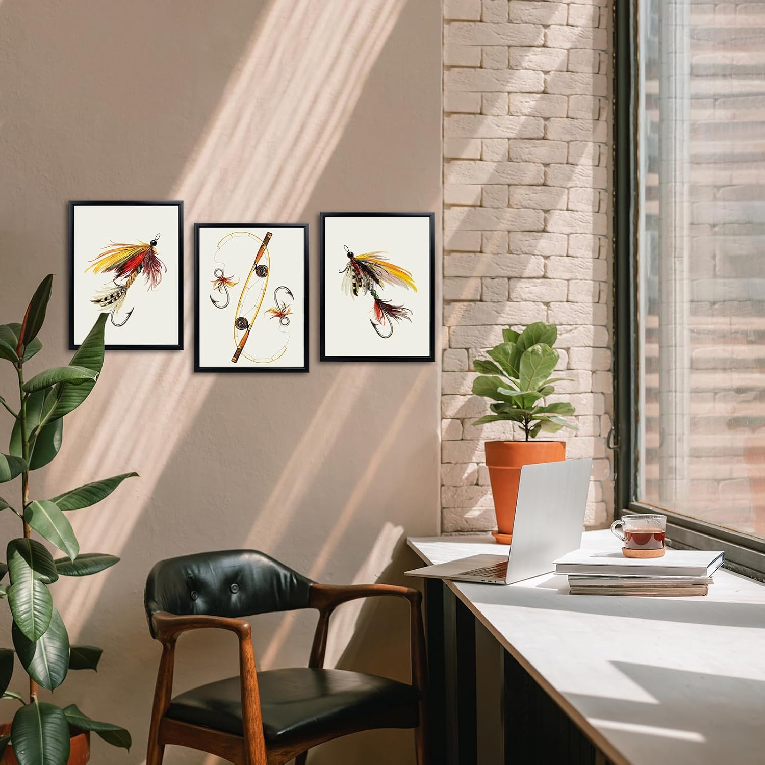 KREATIVE ARTS Framed Fishing Lure Wall Art Set – 3-Piece Fly & Hook Prints with Black Frame, Rustic Decor for Cabin, Man Cave, Lodge, Lake House, Tackle Room, Fisherman Gift – 12x16