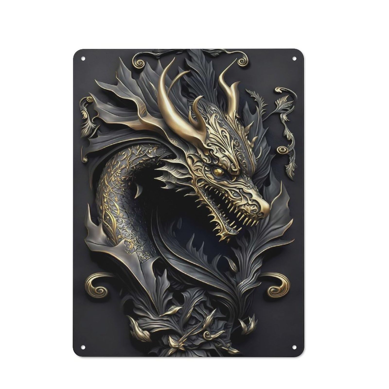 Junmoney Style-8 Workshop Style Golden Dragon Dominion Decorative Metal Plaque 40X30cm, Workshop Wall Decor For Garage, Hobby Room, Office Or Man Cave
